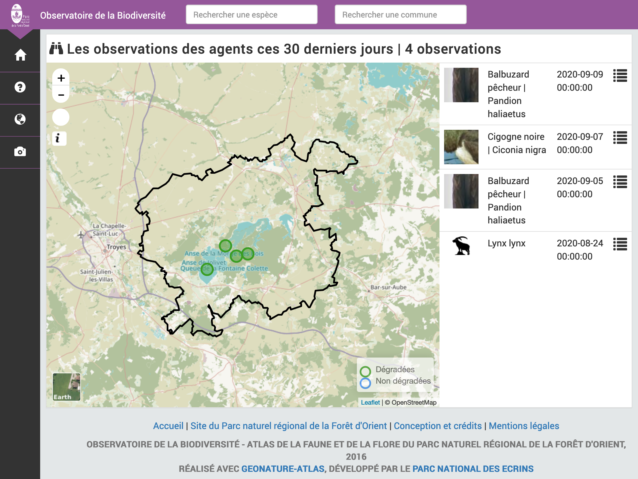 Capture d'écran de la présentation de GeoNature-Atlas