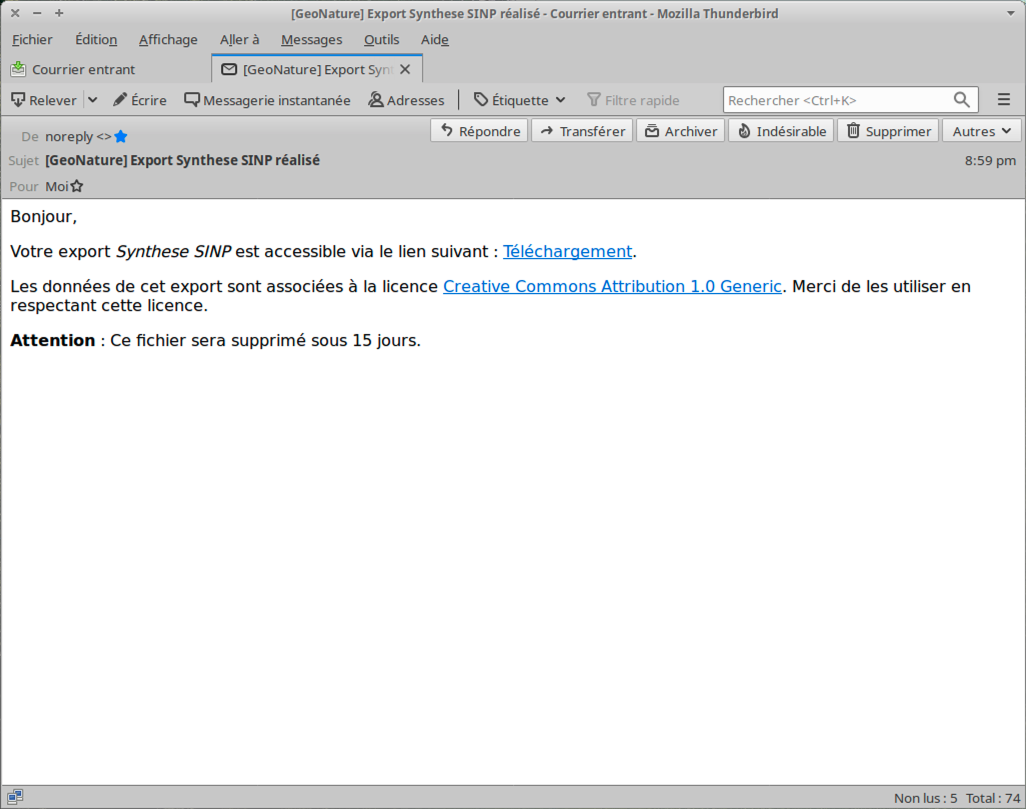 Capture d'écran d'un mail