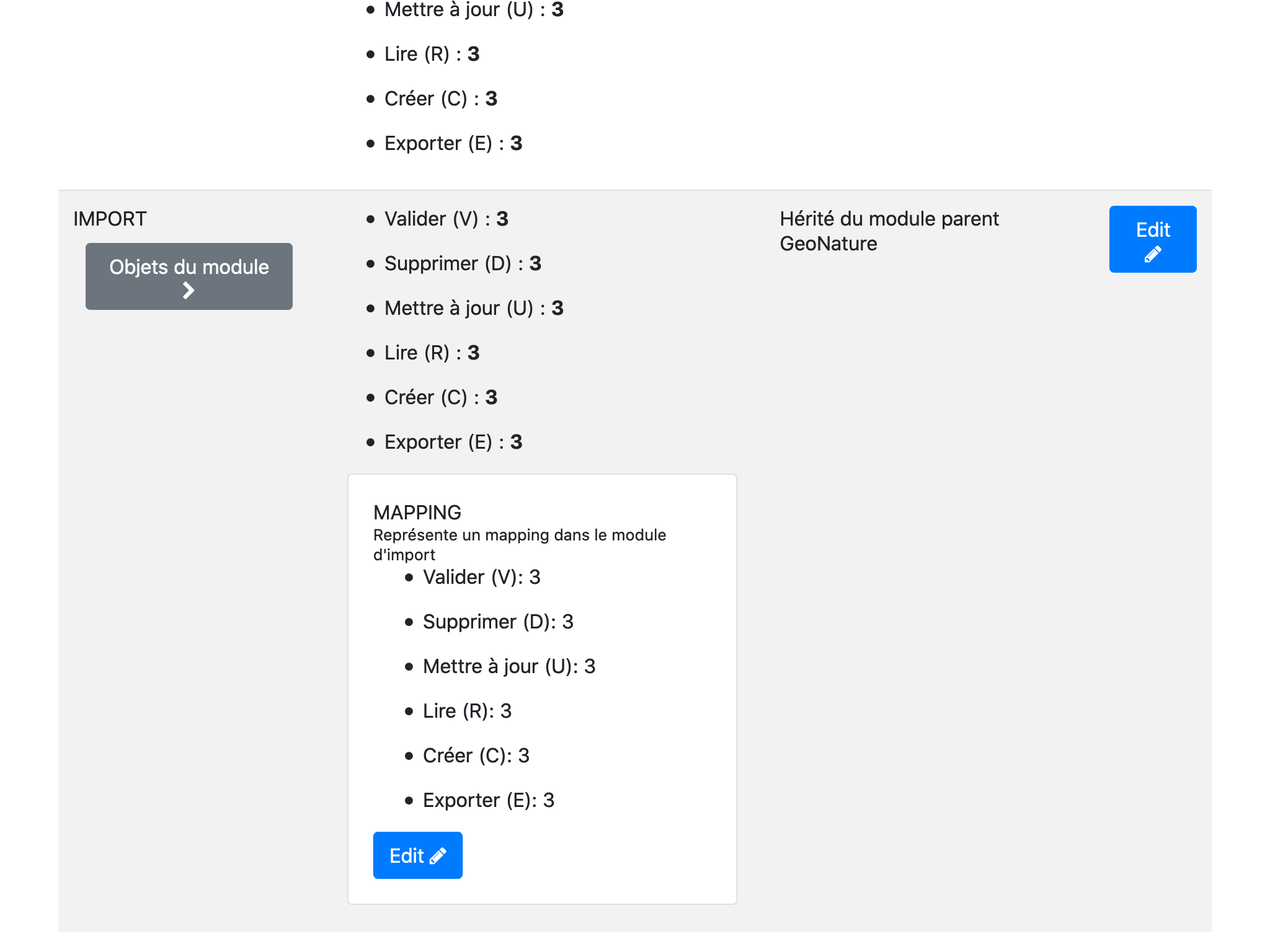 Capture d'écran de l'interface Backoffice de GeoNature