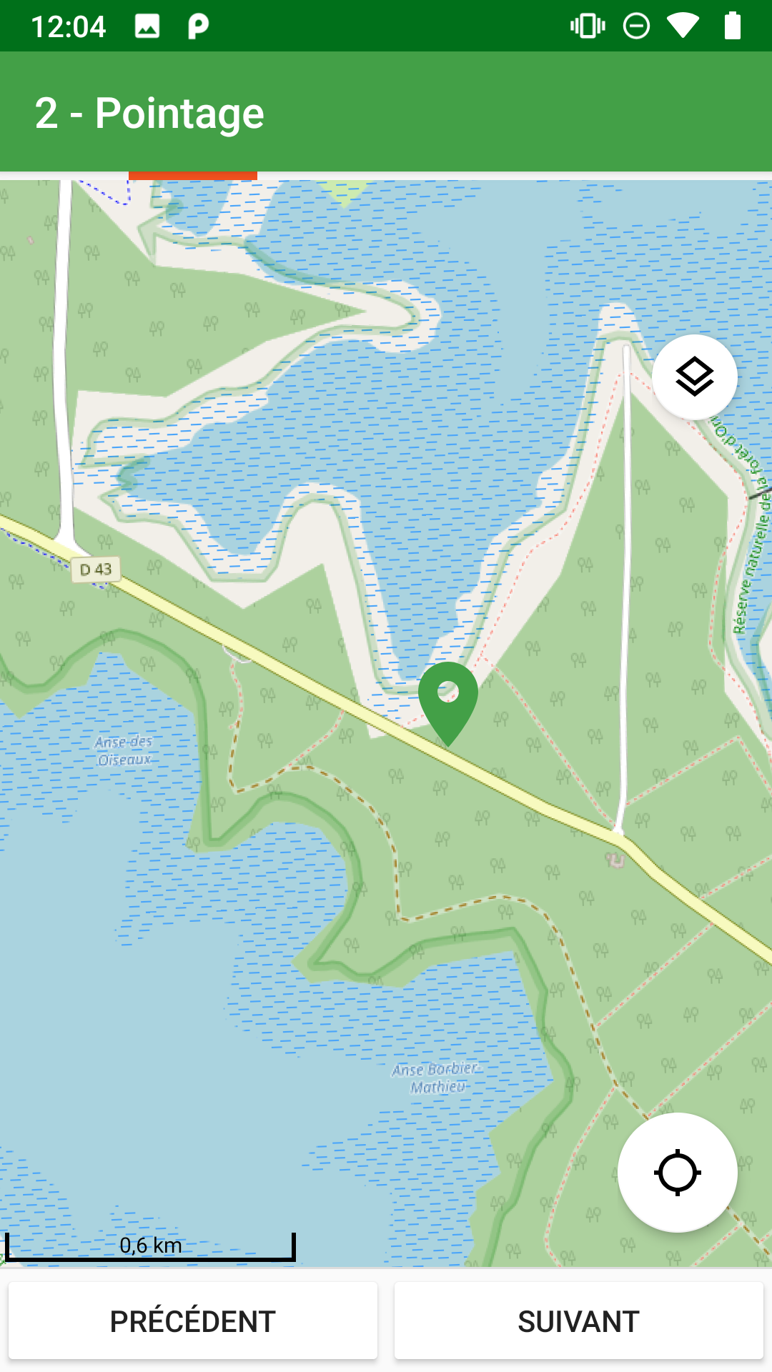 Capture d'écran d'une carte sur l'appli