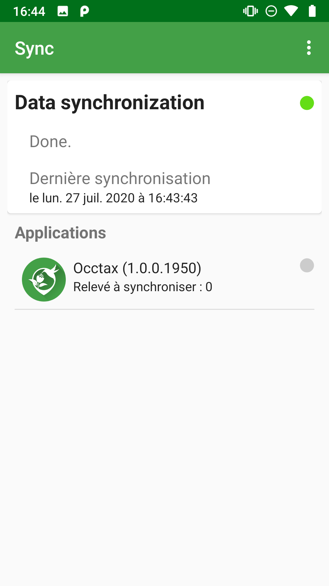 Capture d'écran de la synchronisation